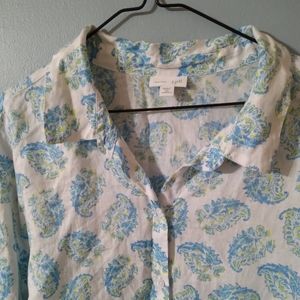 j jill 100% Linen Button Down Long Sleeve Top 4x